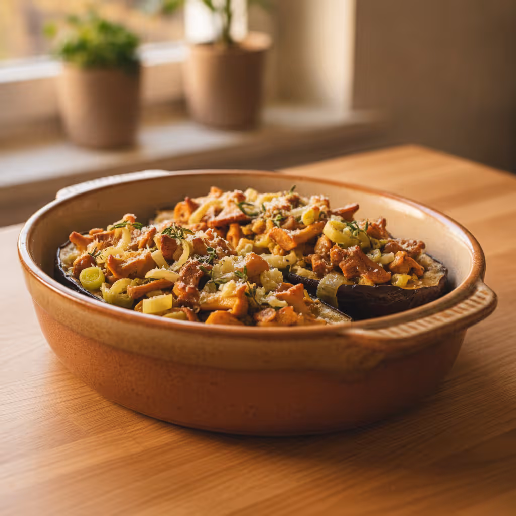 Aubergine farcie végétarienne, prêt à servir
