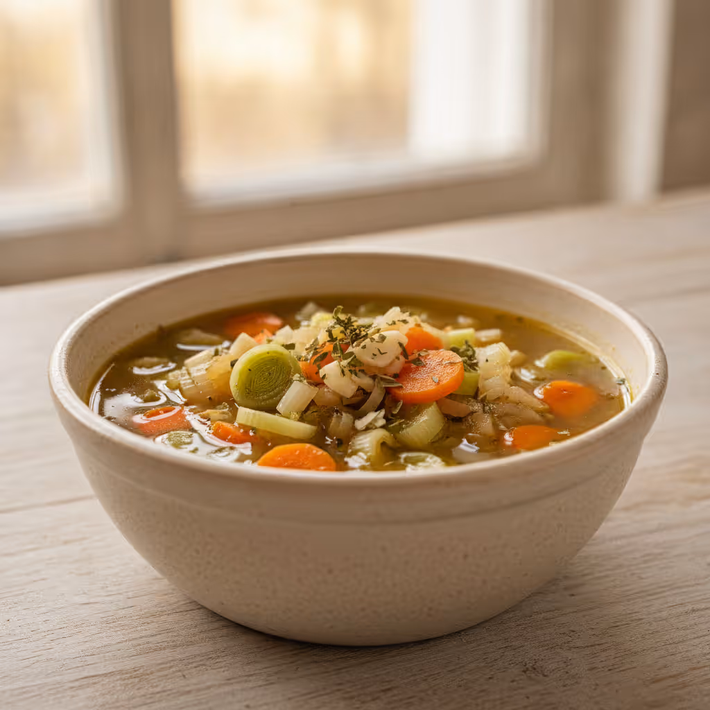 Bouillon de légumes maison, sans cuisson, prêt à servir