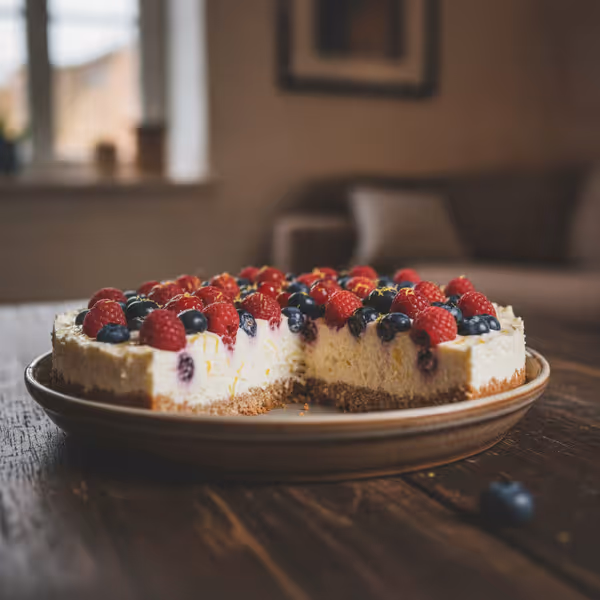 Cheesecake sans cuisson au fromage frais et aux fruits rouges