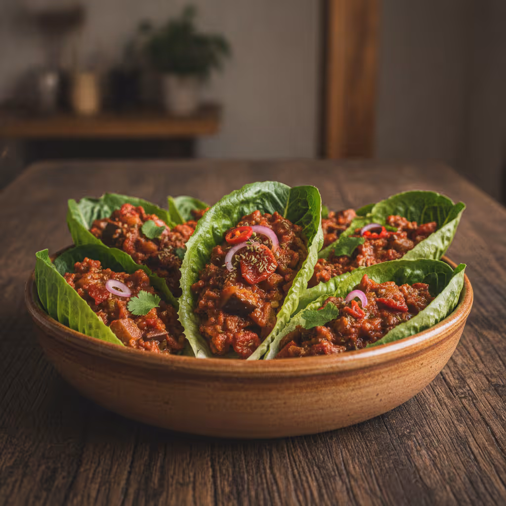 Chili sin carne végétalien en barquettes de salade, prêt à servir