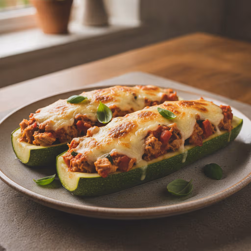 Courgettes farcies au thon, prêt à servir