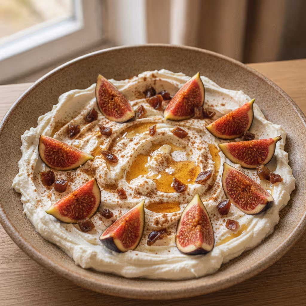 Crème de fromage frais aux figues fraîches, prêt à servir